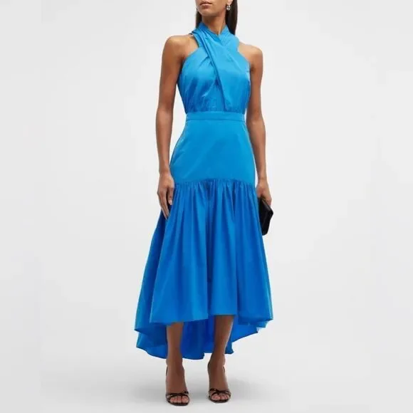 Veronica beard Radley taffeta dress CRISSCROSS neck MAXI blue - Picture 6 of 8